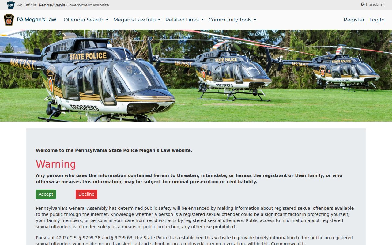 Cheltenham Township residents directory Pennsylvania public safety registry warning screen