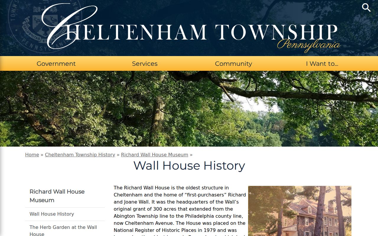 Cheltenham Township previous residents Wall House history source