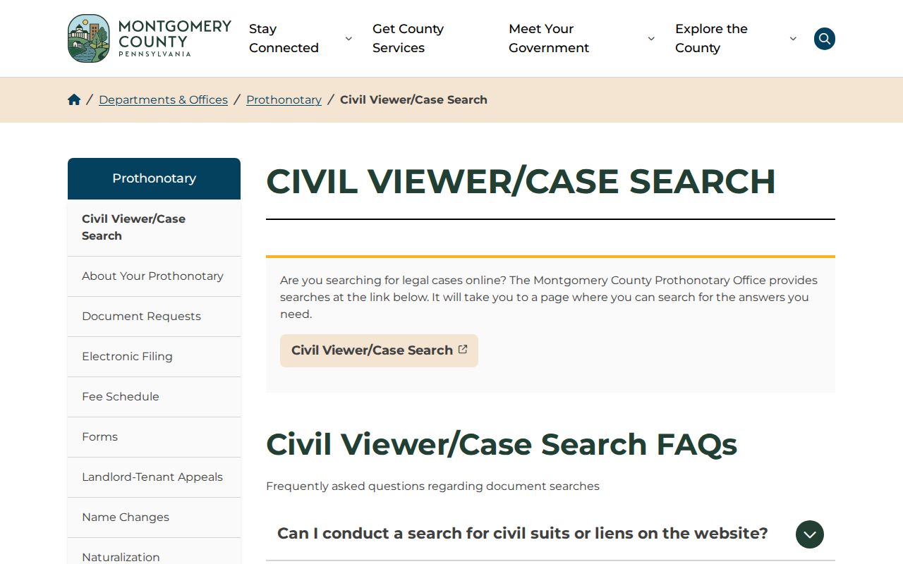 Cheltenham Township resident lookup Montgomery County Civil Viewer page