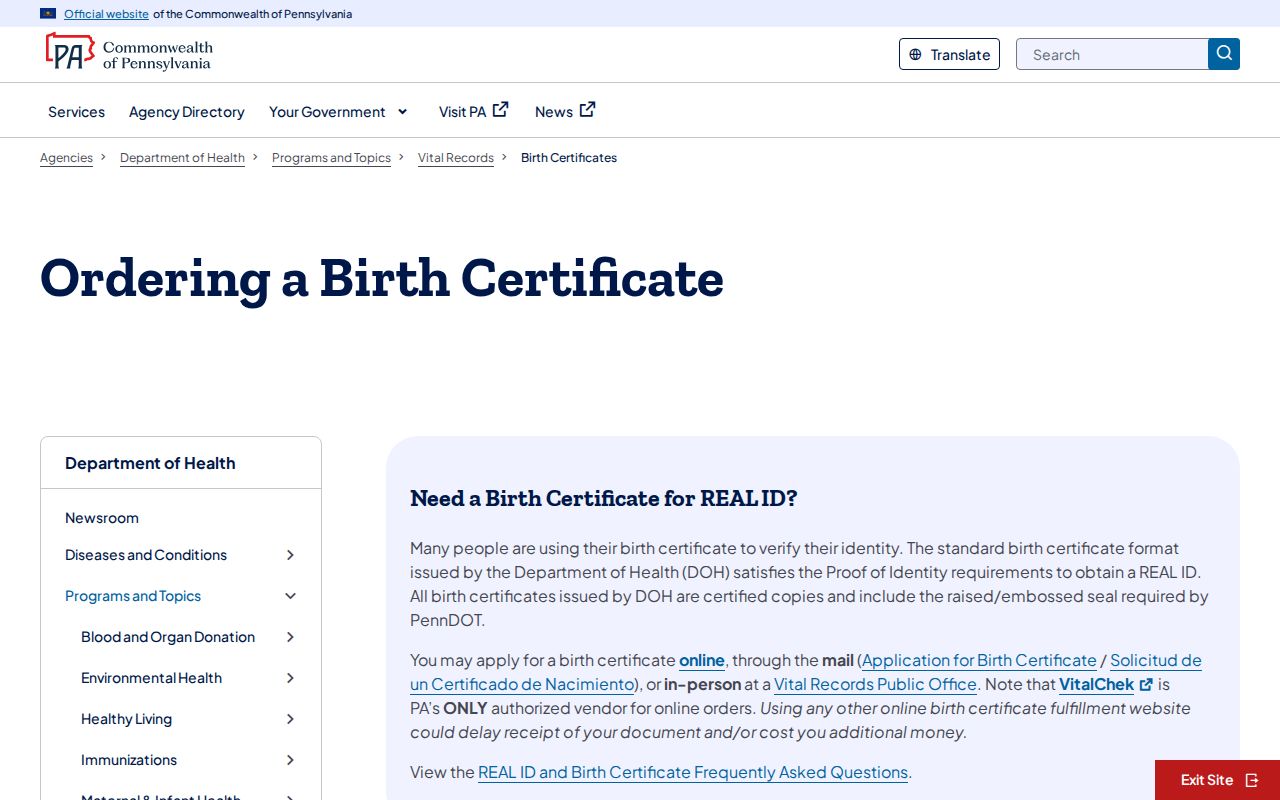 Cheltenham Township resident lookup Pennsylvania birth certificate route