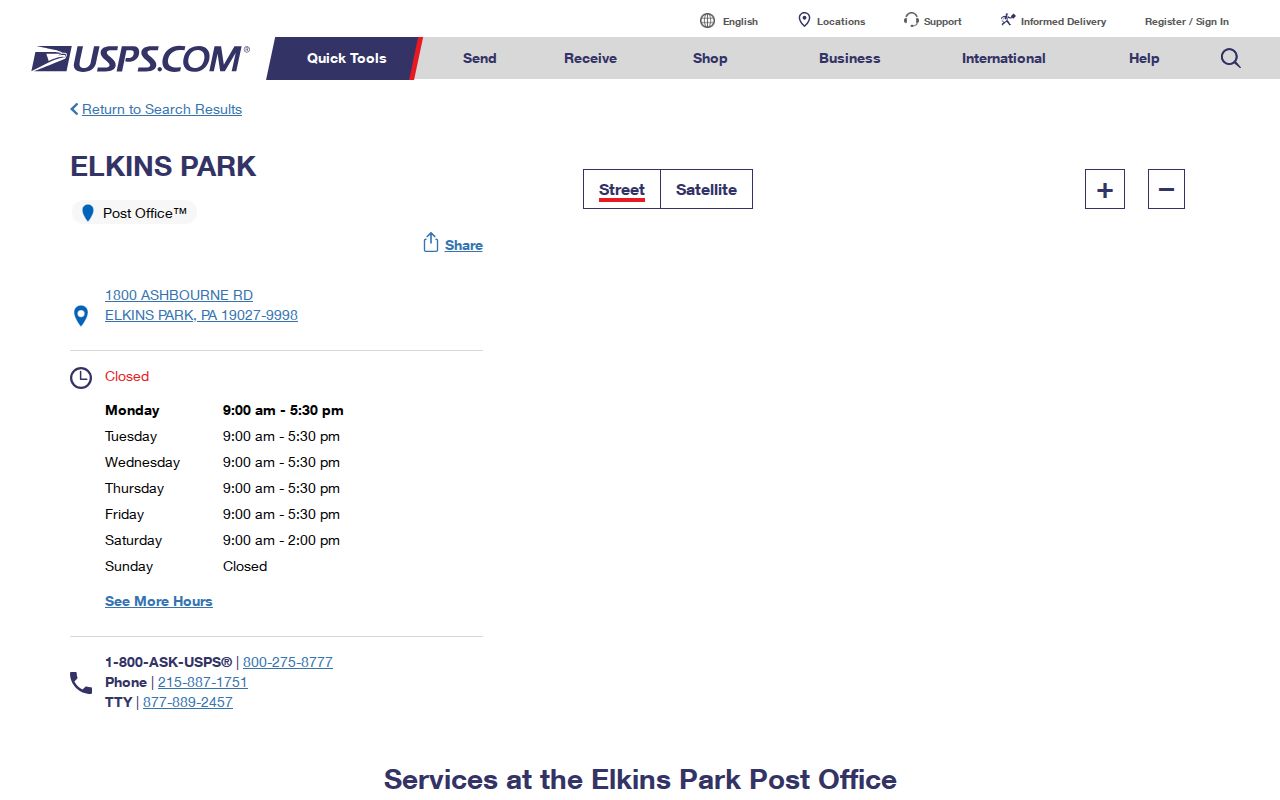 Cheltenham Township ZIP code USPS Elkins Park Post Office page